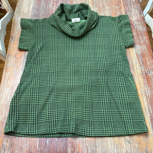 Bryn Walker Green Black Plaid Tunic Cowl Neck Top Large